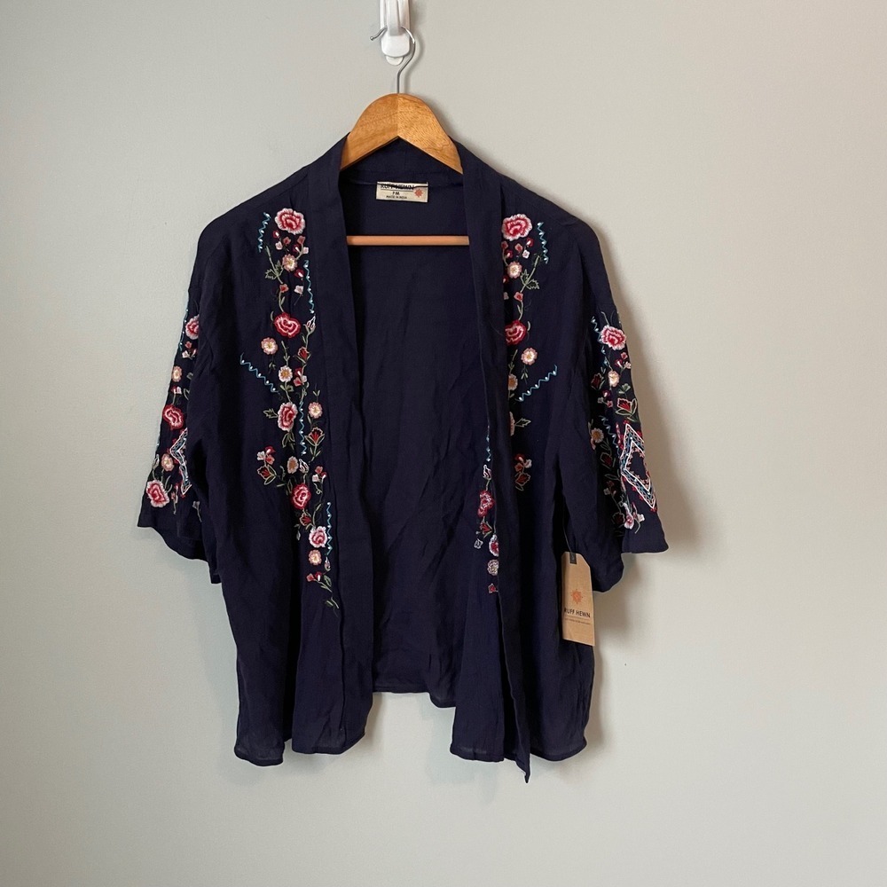 Ruff Hewn Navy Blue Embroidered Jacket Cardigan Boho Eclectic  Size Petite M